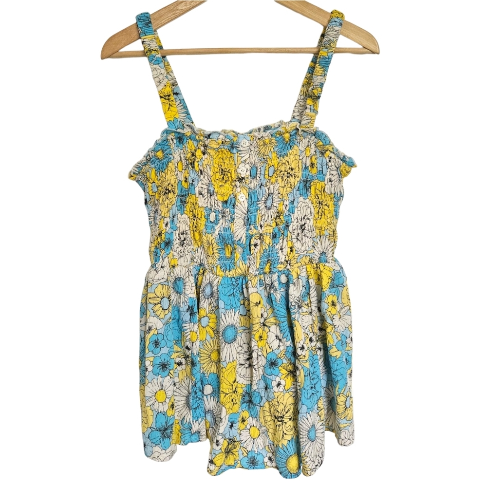 Torrid 00 Babydoll Gauze Smocked Cami Blue Yellow Floral